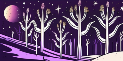 Cosmic purple carrots sprouting from the rich soil of a texan landscape under a starry night sky