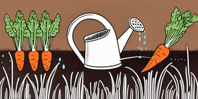 A garden scene featuring a watering can gently sprinkling water over a row of vibrant